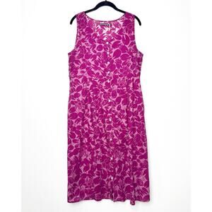 Gudrun Sjoden Midi Dress Pink Floral Lagenlook Boho Artsy Pockets Large